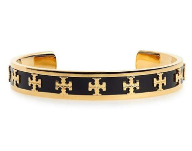 Tory Burch Milgrain Gold Logo Cuff Bracelet - Luxe Time