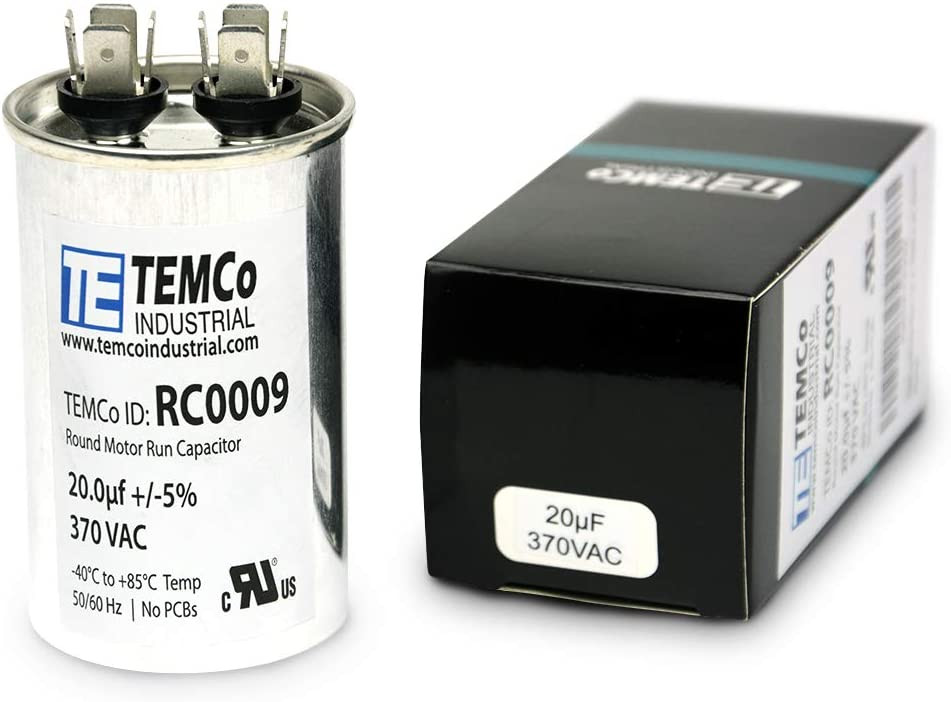 TEMCo 20 uF Run Capacitor CBB65, 20 MFD, 370V, Round, 50/60Hz