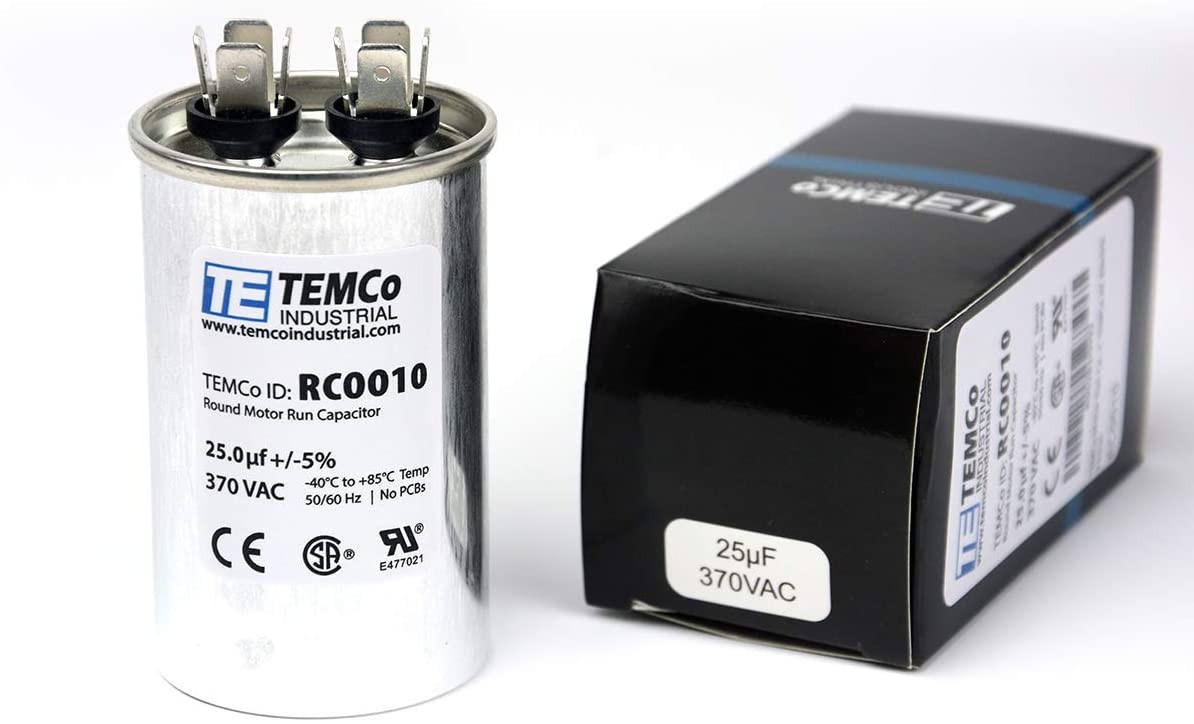 TEMCo 25 uF Run Capacitor CBB65, 25 MFD, 370V, Round, 50/60Hz