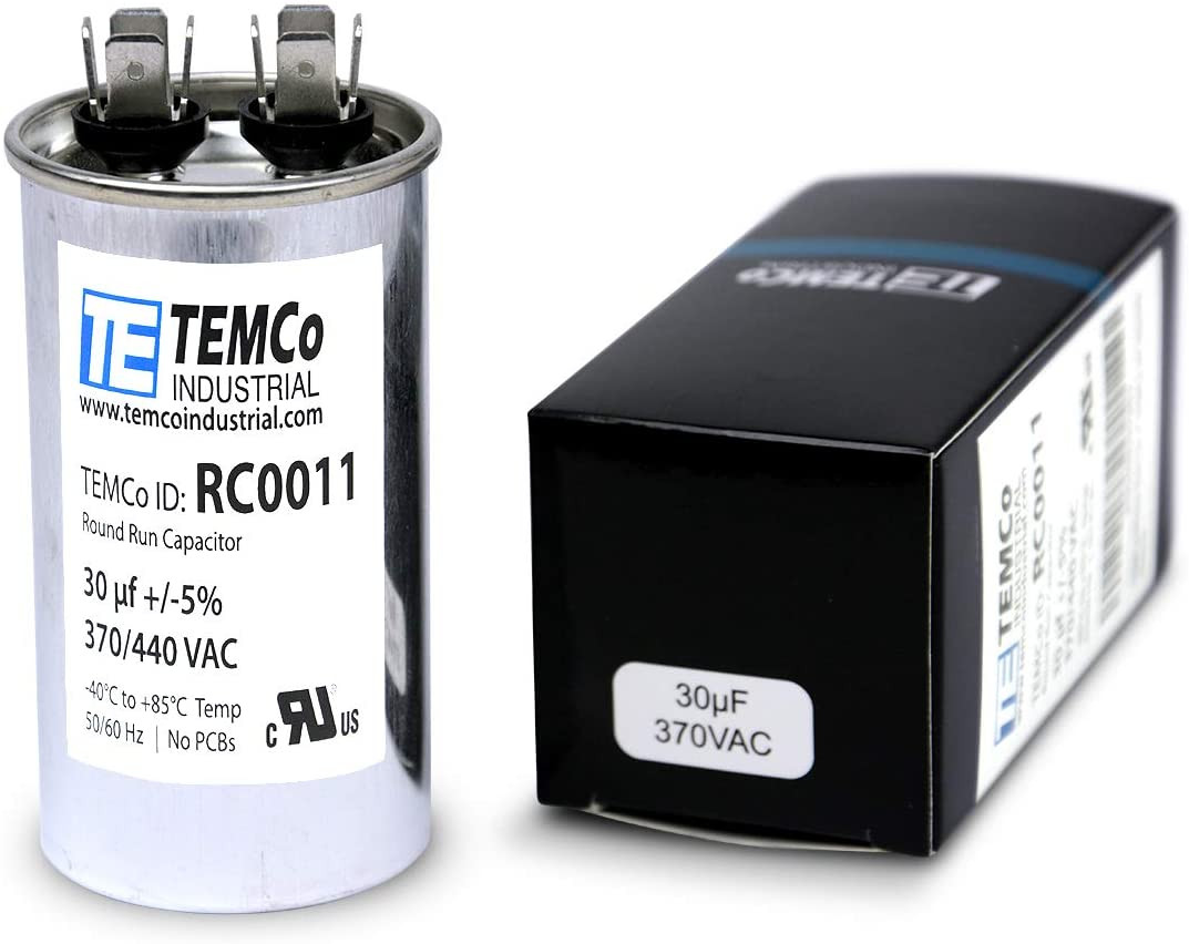 TEMCo 30 uF Run Capacitor CBB65, 30 MFD, 370V, Round, 50/60Hz