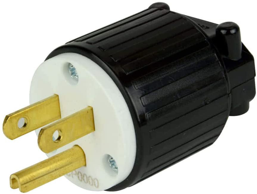 AC WORKS Heavy-Duty 15A Plug – NEMA 5-15P Straight Blade, Indoor/Outdoor, Black