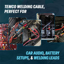 TEMCo 6 Gauge AWG 65 Ft Black Flexible Pure Copper Made in USA Welding Cable Battery Wire - Heavy Duty Solar, Inverter, Car, RV, Truck