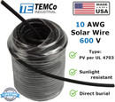 10 AWG PV Solar Panel Wire 125 ft Black UL 4703 - Made in USA