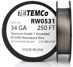 Titanium Wire 34 AWG RW0531 - 250 FT 0.24 oz Surgical Grade 1 Non-Resistance AWG
