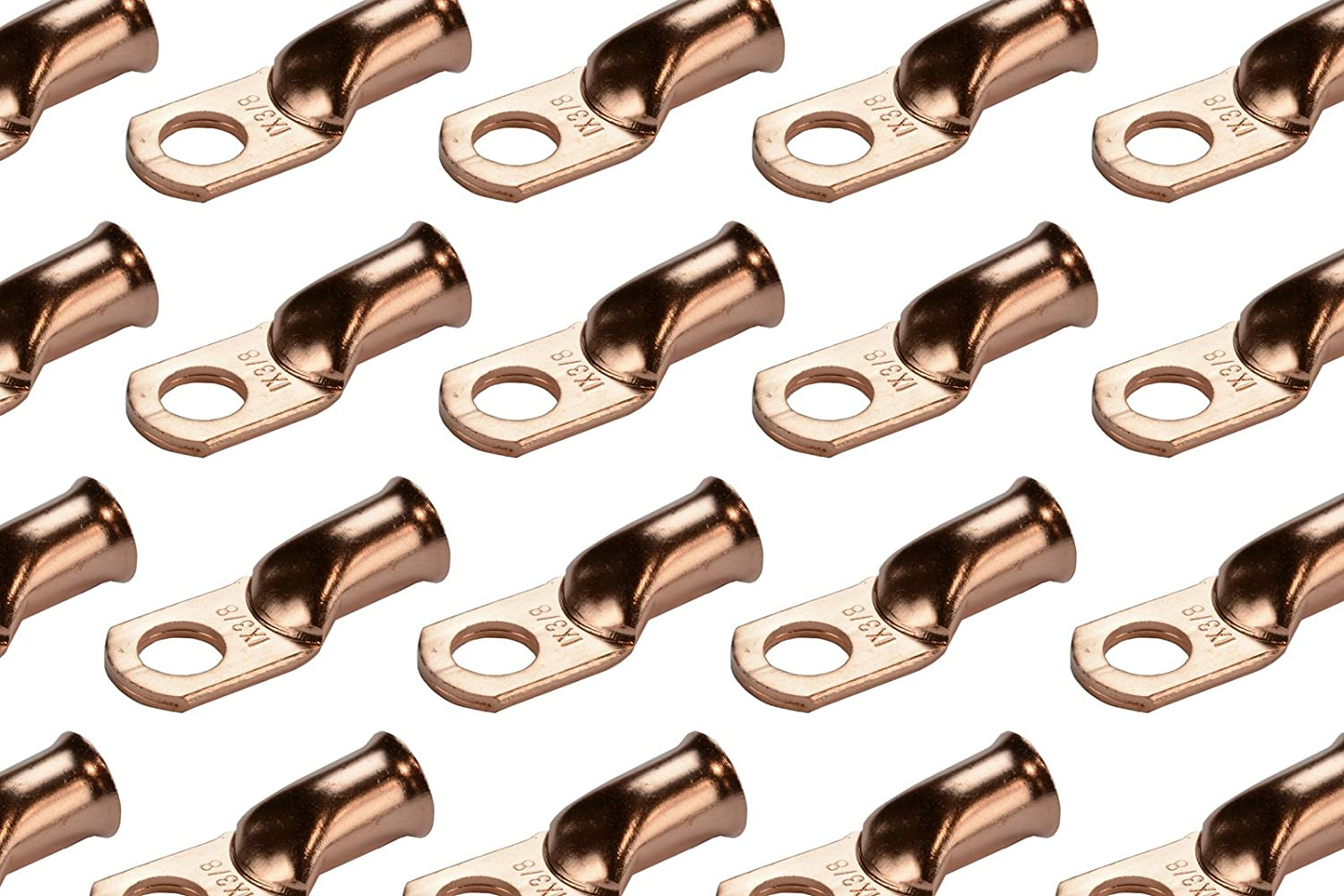 Bare Copper Ring Terminal 1 AWG, 3/8" Hole (25 Pack)