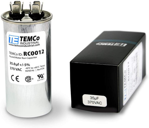 TEMCo 25 uF Run Capacitor CBB65, 25 MFD, 370V, Round, 50/60Hz