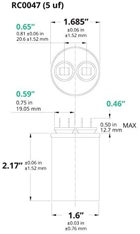AC Electric Motor Run Capacitor RC0047 - 5 uf (mfd) 370/440 VAC Round HVAC