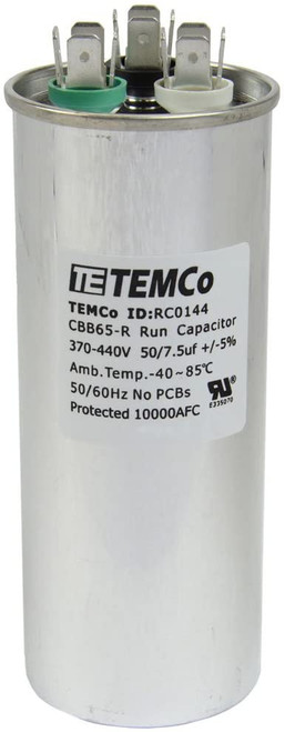 TEMCo 70+7.5 uF Dual Run Capacitor CBB65, 70/7.5 MFD, 370