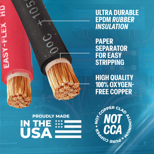 TEMCo 2/0 Gauge AWG 5 Ft Black Flexible Pure Copper Made in USA Welding Cable Battery Wire - Heavy Duty Solar, Inverter, Car, RV, Truck