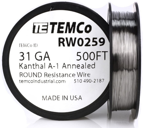 31 AWG 500 ft Kanthal A-1 round resistance wire.