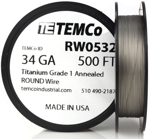 Titanium Wire 34 AWG RW0532 - 500 FT 0.49 oz Surgical Grade 1 Non-Resistance AWG