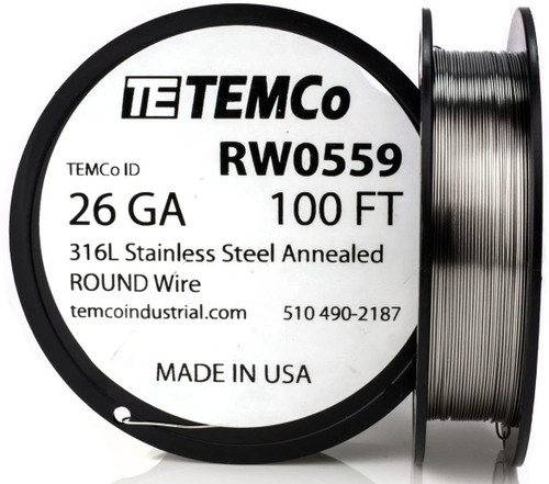 Stainless Steel Wire 26 AWG RW0559 - 100 FT 1.09 oz SS 316L Non-Resistance AWG