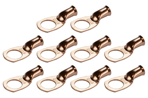 Bare Copper Ring Terminal - 6 AWG, 1/2" Hole (10 Pack)