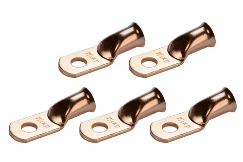 Bare Copper Ring Terminal - 4 AWG, 1/4" Hole (5 Pack)