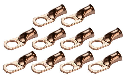 Bare Copper Ring Terminal - 2 AWG, 1/2" Hole (10 Pack)