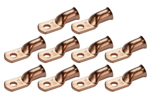 Bare Copper Ring Terminal - 1 AWG, 1/4" Hole (10 Pack)