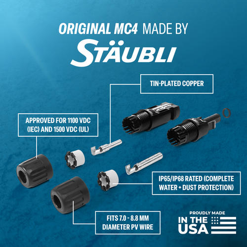 TEMCo 8 AWG Solar Wire Extension Cable, 5 Ft Red + 5 Ft Black, Staubli MC4 Connectors Pre-Installed on One End