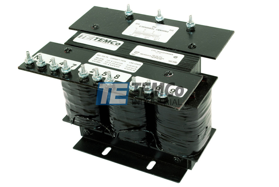 3 Phase - 230 Volts Primary - 575 Volts Secondary - 2 kVA - Control Transformer - 50/60 Hz - Copper - Open (Core & Coil) - TEMCo - T02237