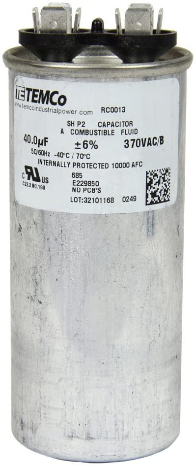 AC Electric Motor Run Capacitor RC0013 - 40 uf (mfd) 370 VAC Round HVAC
