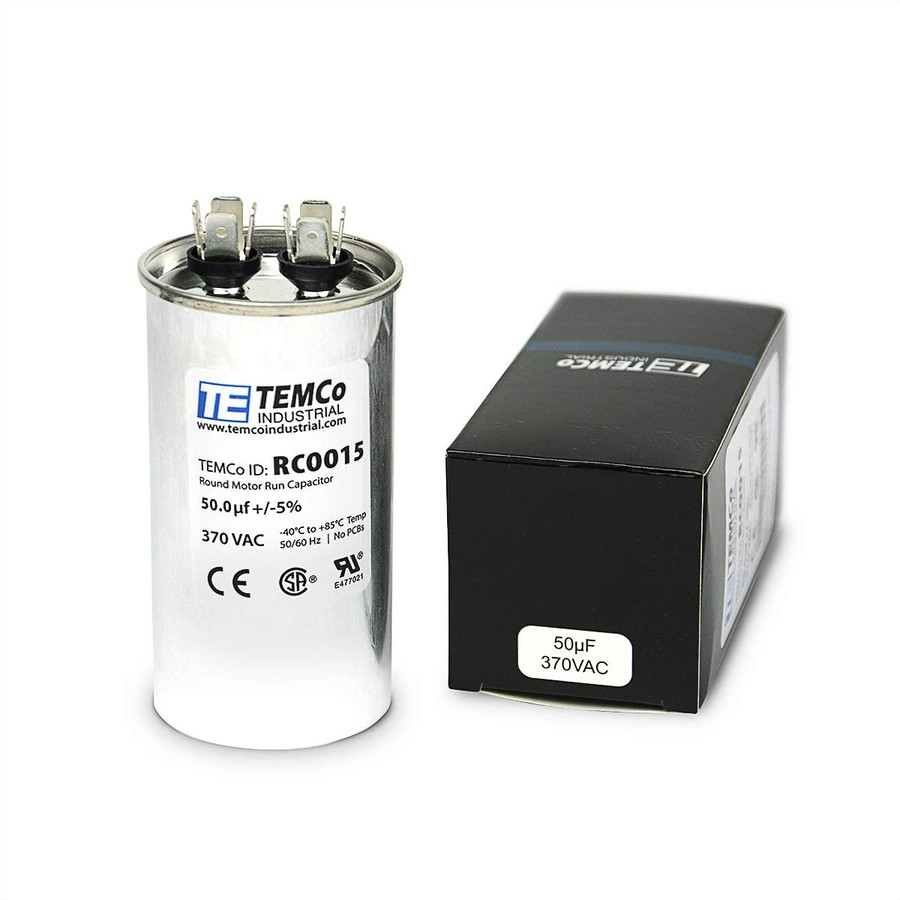 AC Electric Motor Run Capacitor RC0015 - 50 uf (mfd) 370 VAC Round HVAC