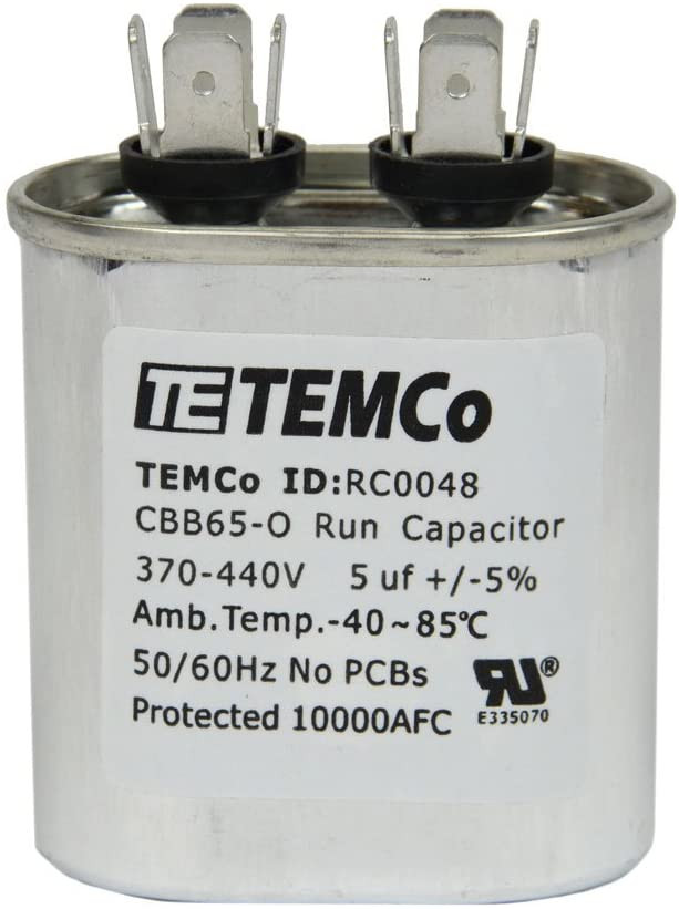AC Electric Motor Run Capacitor RC0048 - 5 uf (mfd) 370/440 VAC Oval HVAC