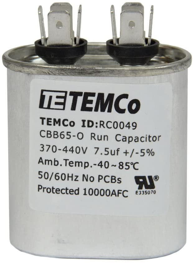 AC Electric Motor Run Capacitor RC0049 - 7.5 uf (mfd) 370/440 VAC Oval HVAC