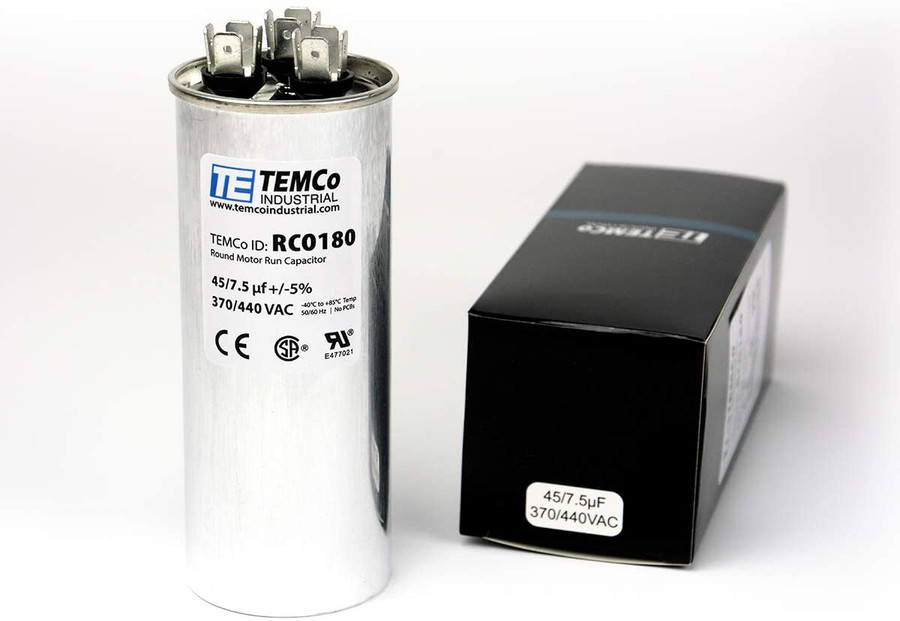 AC Electric Motor Dual Run Capacitor RC0180 - 45/7.5 Uf (mfd) 440 VAC Round HVAC