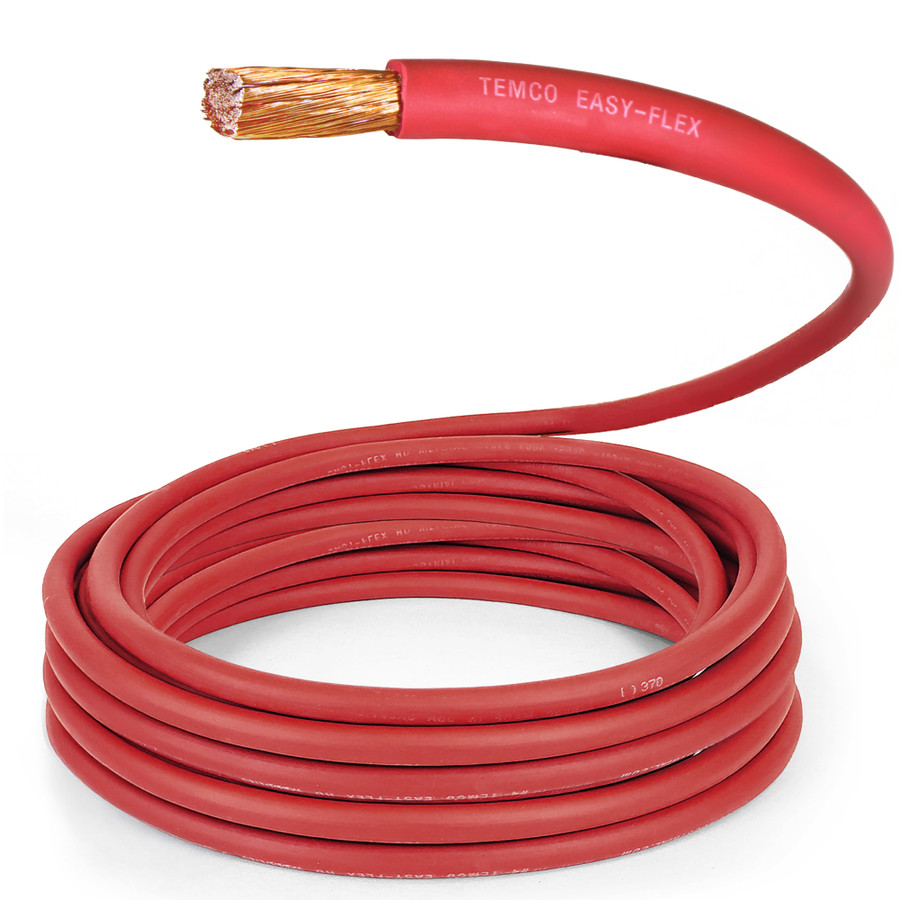 TEMCo 1/0 Gauge AWG 20 Ft Red Flexible Pure Copper Made in USA Welding Cable Battery Wire - Heavy Duty Solar, Inverter, Car, RV, Truck