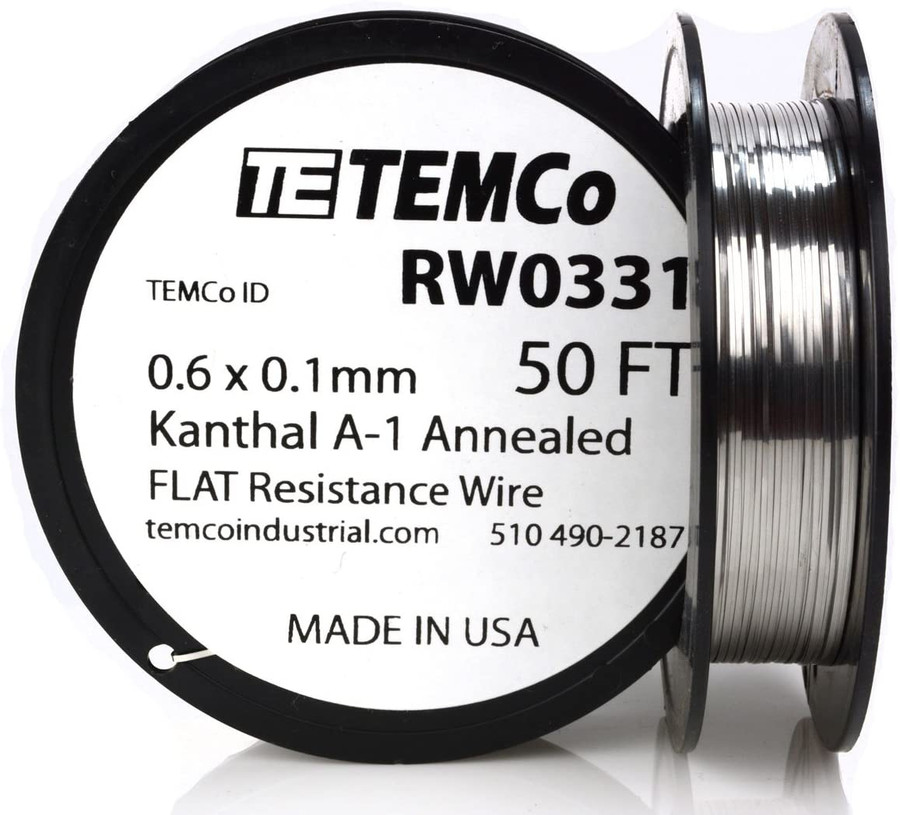 0.6 x 0.1 mm 50 ft Kanthal A-1 flat ribbon resistance wire.