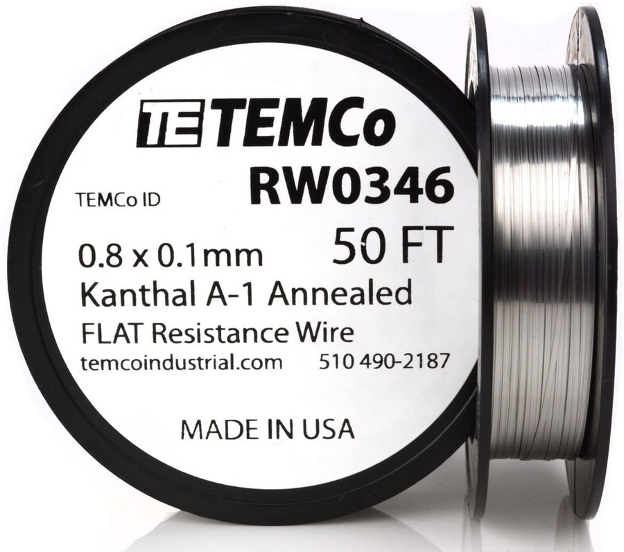 0.8 x 0.1 mm 50 ft Kanthal A-1 flat ribbon resistance wire.