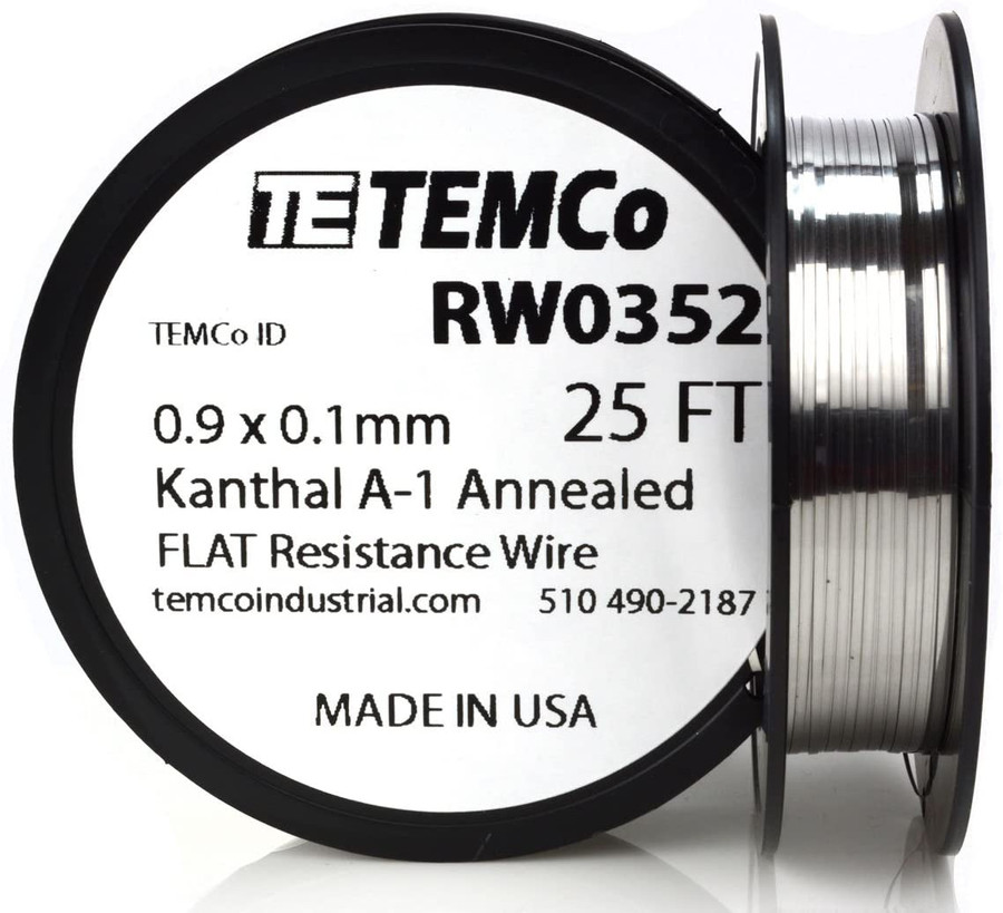 0.9 x 0.1 mm 25 ft Kanthal A-1 flat ribbon resistance wire.