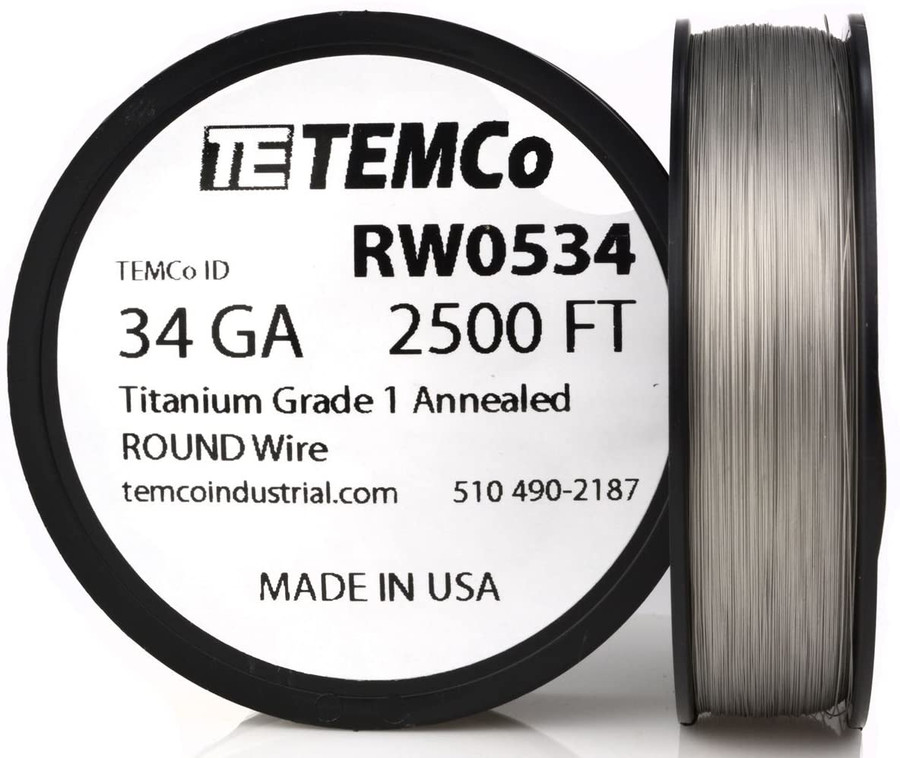 Titanium Wire 34 AWG RW0534 - 2500 FT 2.44 oz Surgical Grade 1 Non-Resistance AWG