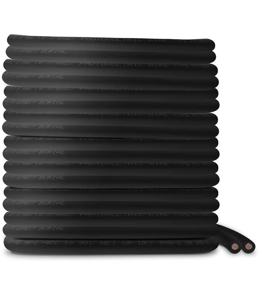 8 AWG Solar Panel Wire SW0101 - 500 ft - UL 4703 Power Cable Black - Made in USA