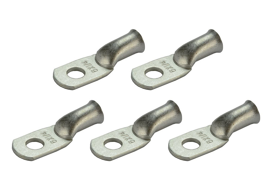 Tin Plated Copper Ring Terminal - 6 AWG, 1/4" Hole (5 Pack)