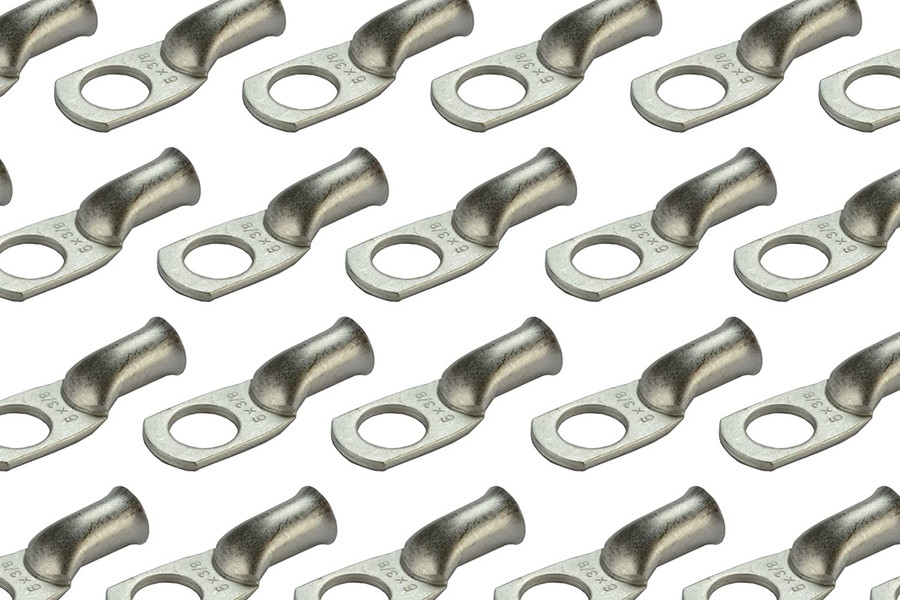 Tin Plated Copper Ring Terminal - 6 AWG, 3/8" Hole (25 Pack)