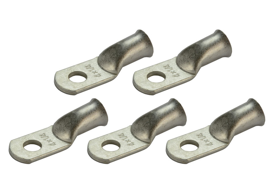 Tin Plated Copper Ring Terminal - 4 AWG, 1/4" Hole (5 Pack)