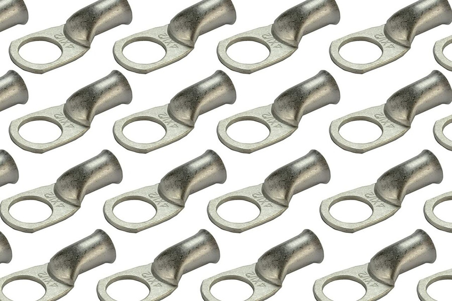 Tin Plated Copper Ring Terminal - 4 AWG, 1/2" Hole (50 Pack)