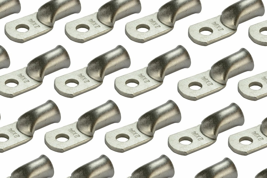 Tin Plated Copper Ring Terminal - 2 AWG, 1/4" Hole (50 Pack)