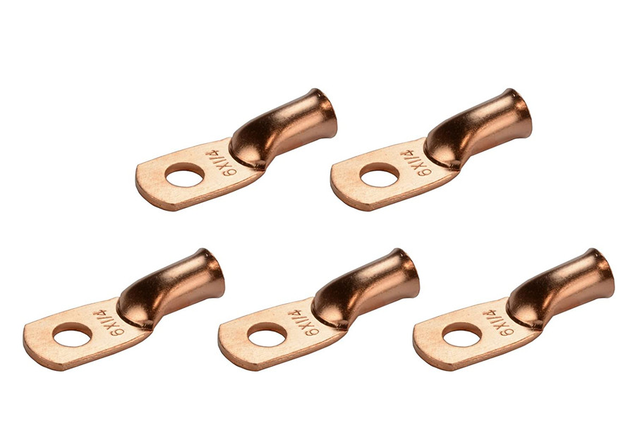 Bare Copper Ring Terminal - 6 AWG, 1/4" Hole (5 Pack)