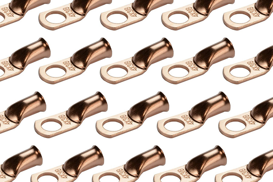 Bare Copper Ring Terminal - 4 AWG, 3/8" Hole (25 Pack)