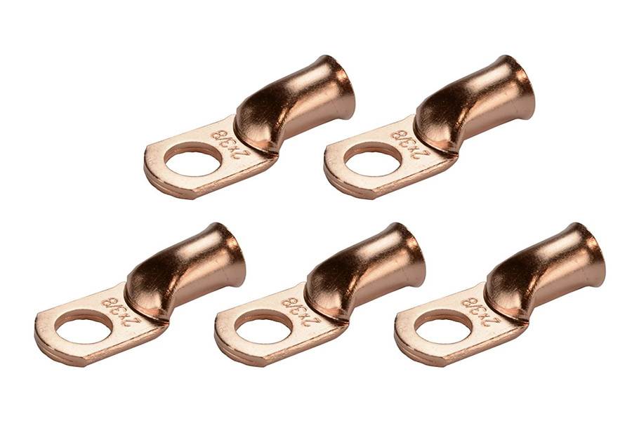 Bare Copper Ring Terminal - 2 AWG, 3/8" Hole (5 Pack)