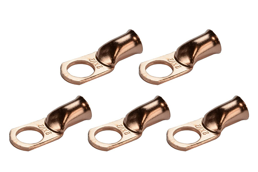 Bare Copper Ring Terminal - 2 AWG, 1/2" Hole (5 Pack)