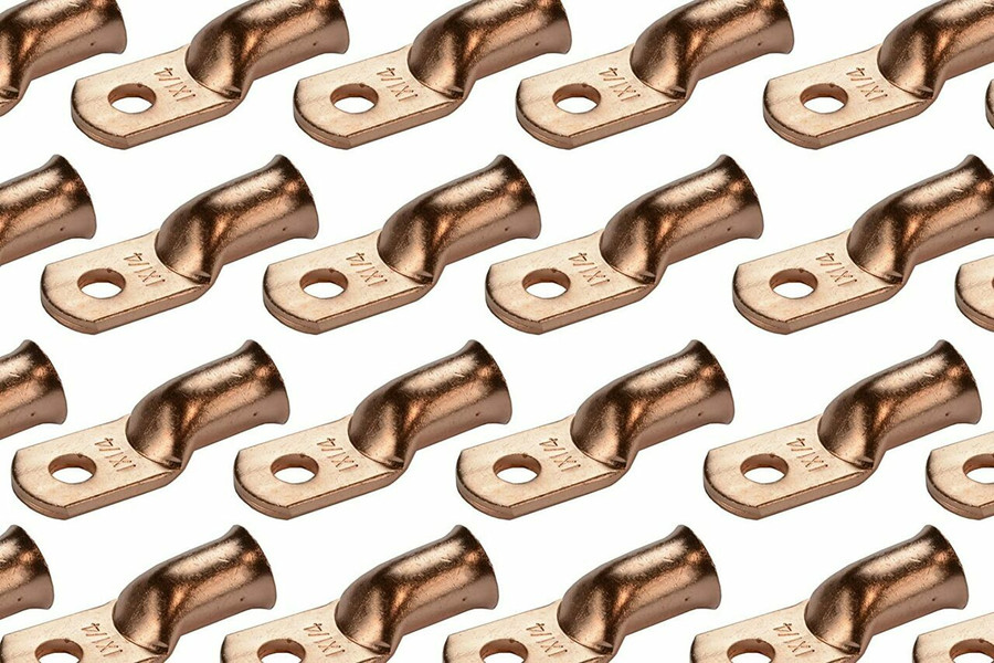 Bare Copper Ring Terminal - 1 AWG, 1/4" Hole (100 Pack)