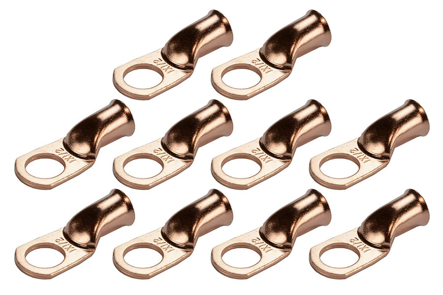 Bare Copper Ring Terminal - 1 AWG, 1/2" Hole (10 Pack)