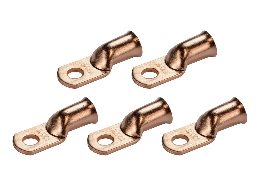 Bare Copper Ring Terminal - 1/0 AWG, 5/16" Hole (5 Pack)