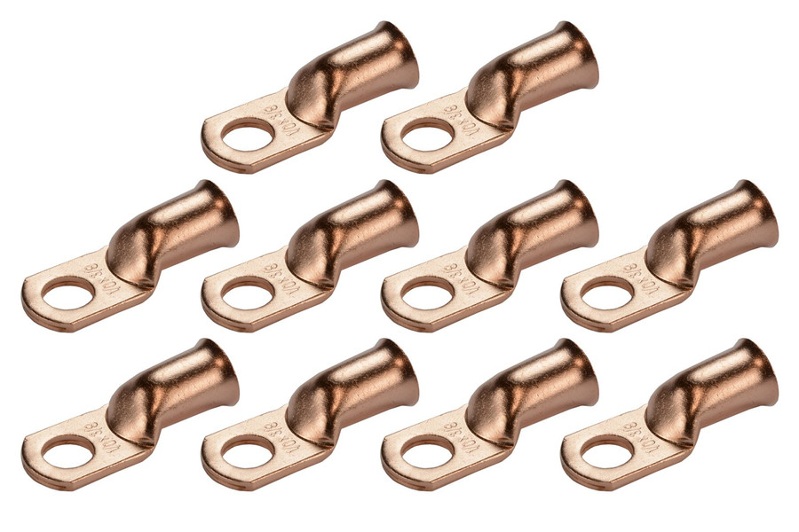 Bare Copper Ring Terminal - 1/0 AWG, 3/8" Hole (10 Pack)
