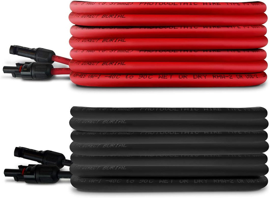 8 AWG Solar Wire Extension 90 Ft Black + 90 Ft Red with Staubli MC4 Connectors - Made in USA