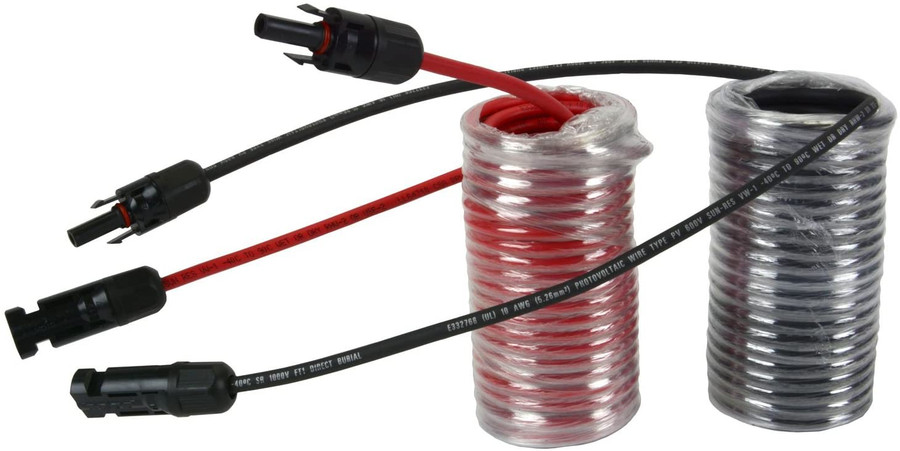 10 AWG Solar Wire Extension 15 Ft Black + 15 Ft Red with Staubli MC4 Connectors - Made in USA