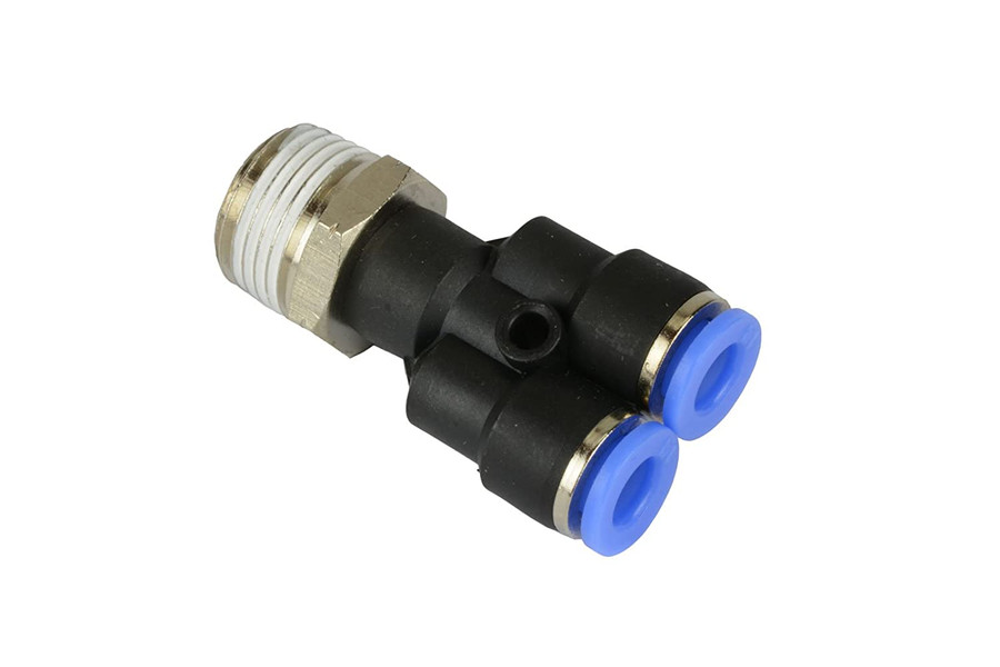 Pneumatic Y Splitter 3/8" NPT to 1/4" Hose OD Air Push Quick Connect Fitting