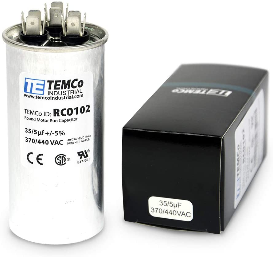 TEMCo 35+5 uF Dual Run Capacitor CBB65, 35/5 MFD, 370-440V